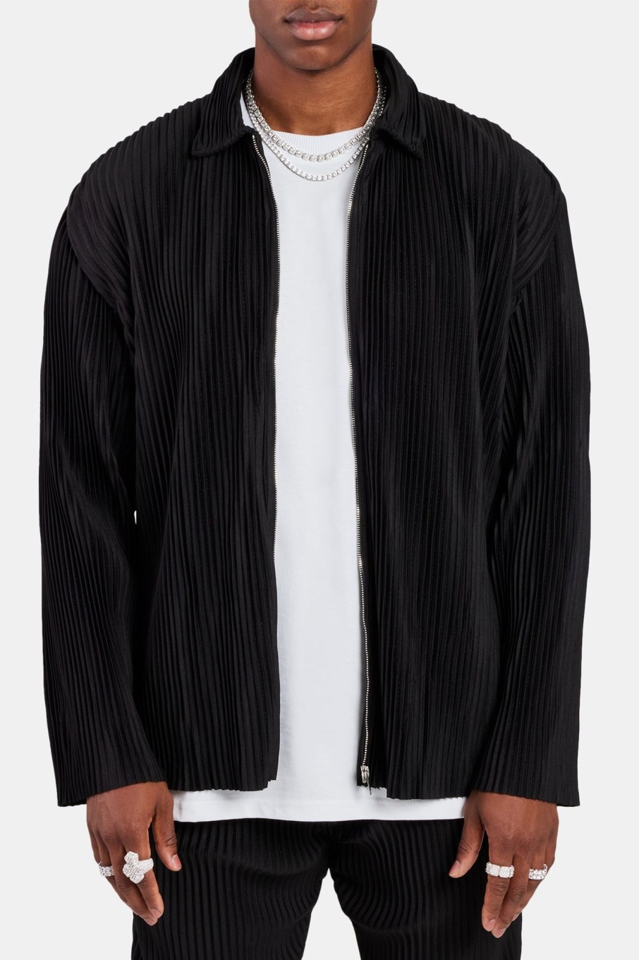 Outerwear | cernucci Outerwear Pleated Collared Jacket - Black