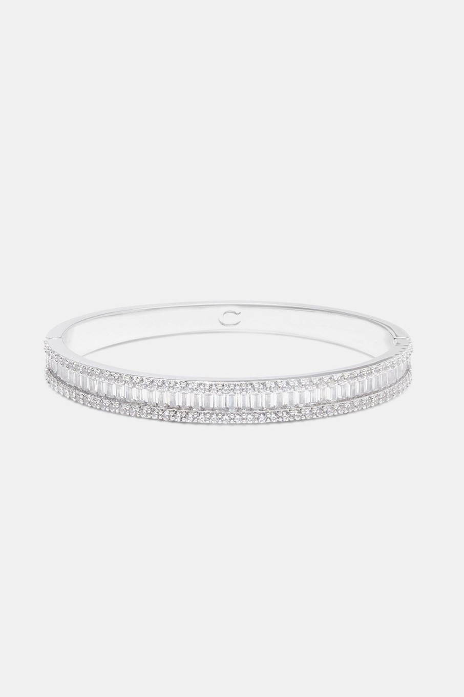 Iced Jewellery | JWL-BRA Iced Jewellery Baguette Stone Bangle - White 8Mm