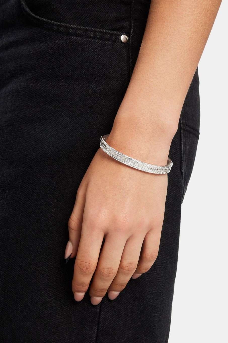 Iced Jewellery | JWL-BRA Iced Jewellery Baguette Stone Bangle - White 8Mm