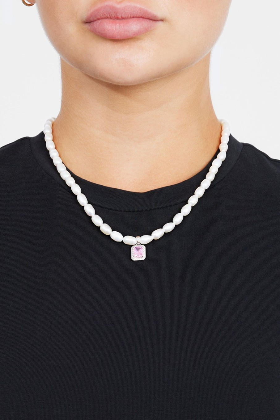 Pearls | JWL-NECK-PRL Pearls 6Mm Freshwater Pearl U0026 Pink Gemstone Necklace