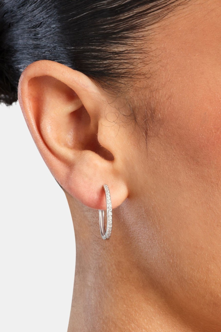 Iced Jewellery | JWL-EAR Iced Jewellery Tennis Hoop Earrings - White