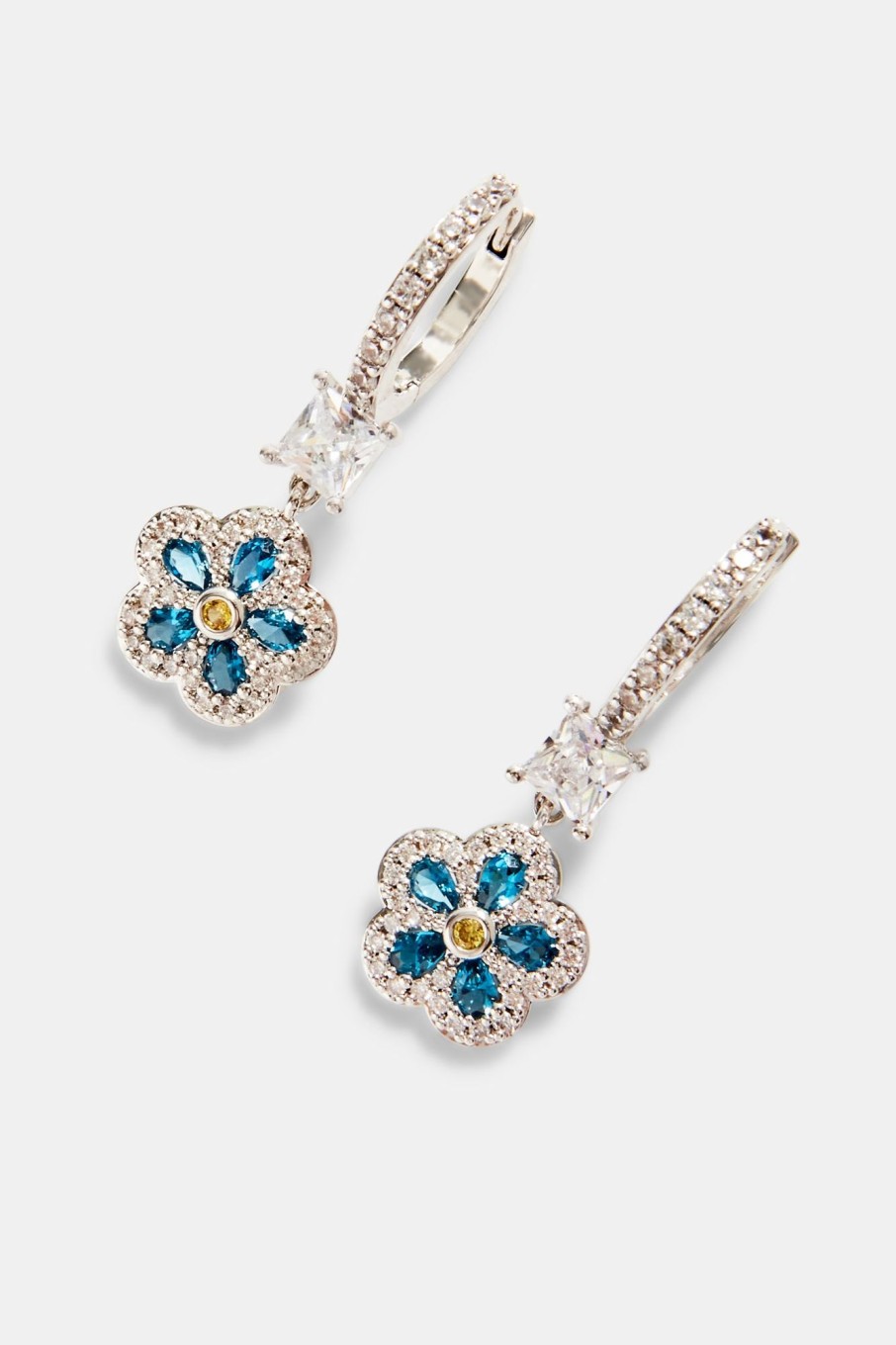 Iced Jewellery | JWL-EAR Iced Jewellery 10Mm Iced Blue Cz Floral Drop Earrings