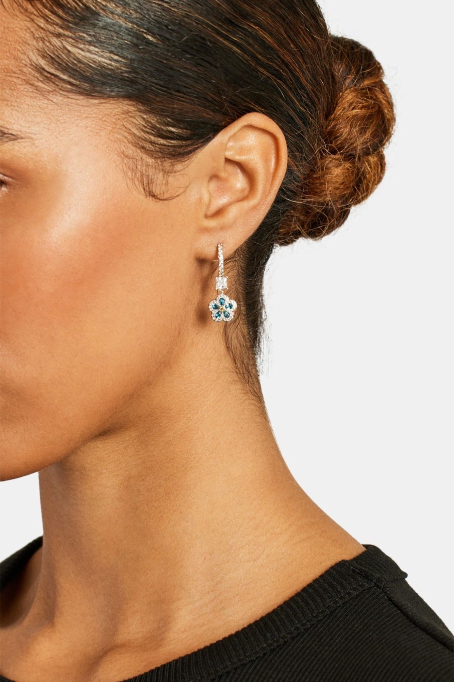 Iced Jewellery | JWL-EAR Iced Jewellery 10Mm Iced Blue Cz Floral Drop Earrings